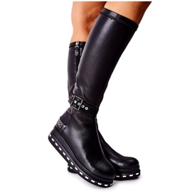 Botas de cuero Maciejka en la plataforma Negro 05293-01