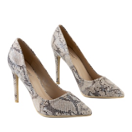 Tacones beige con estampado de piel de serpiente de Grace gris