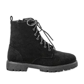 Botas de montaña negras atadas con circonita cúbica resistente negro
