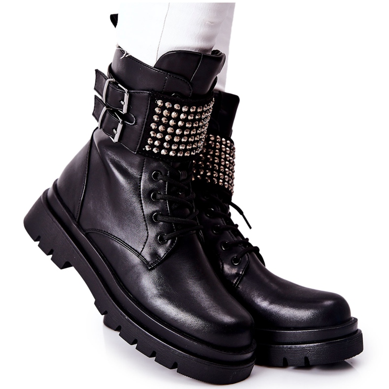 PE1 Botas de Mujer Trabajadoras Con Tachuelas Negras Eveis negro