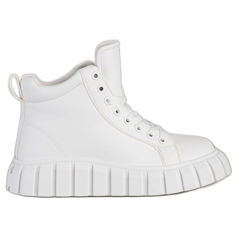 SHELOVET Zapatillas de deporte blancas de moda con cuero ecológico blanco
