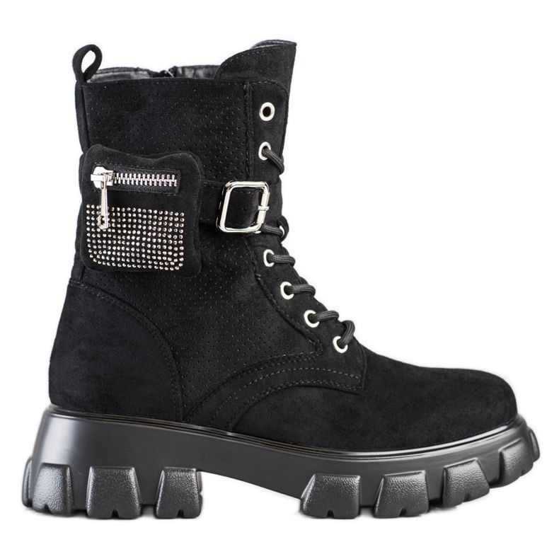 SHELOVET Botas de trabajo de ante con bolsillo negro