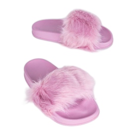 Pantuflas violeta claro con pelo Candy rosa