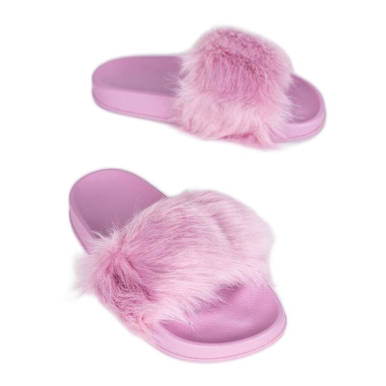 Pantuflas violeta claro con pelo Candy rosado