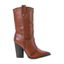 Botas de vaquero marrones con una parte superior de Bora decorada marrón