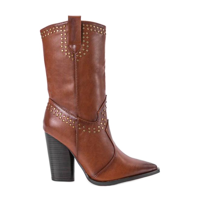 Botas de vaquero marrones con una parte superior de Bora decorada marrón Botas de vaquero marrones con una parte superior de Bora decorada marrón