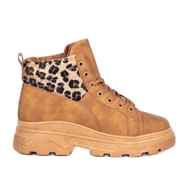 Botas de montaña animal marrón con estampado de leopardo