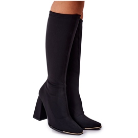 Botas Con Tacón De Tela Elástica Efecto Negro Wow