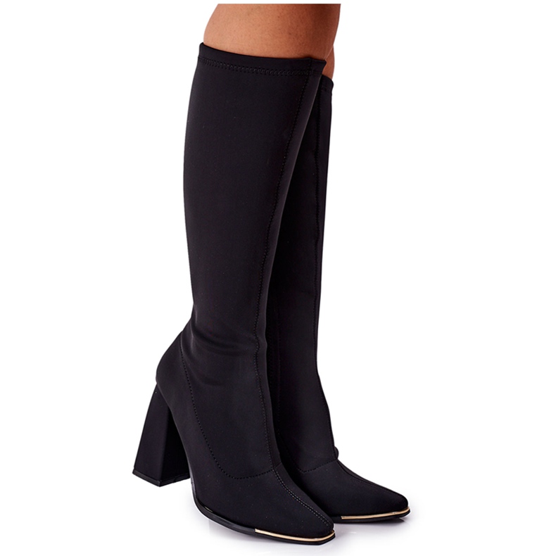 Botas Con Tacón De Tela Elástica Efecto Negro Wow