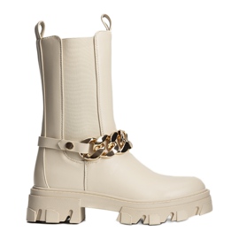 Botas beige con cadena Luce dorada Botas beige con cadena Luce dorada