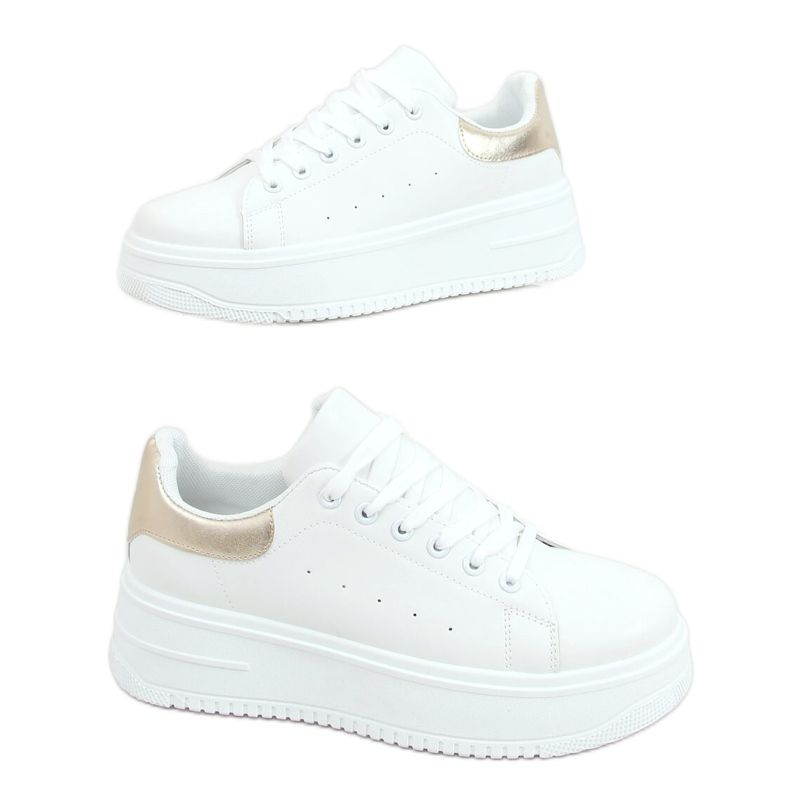 Zapatillas de mujer blancas T0YD8240-5 WHITE / GOLD blanco dorado