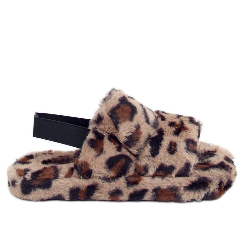 Zapatilla de piel de mujer con lunares N-92 Leopard beige marrón