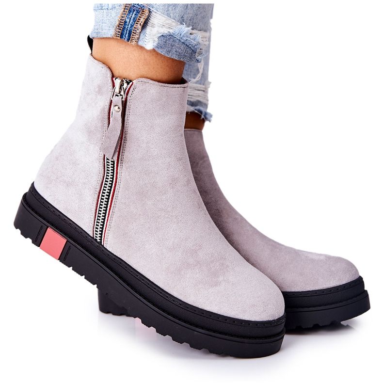 PS1 Botas Suede Booties Jodhpur en la plataforma Grey Nessa gris