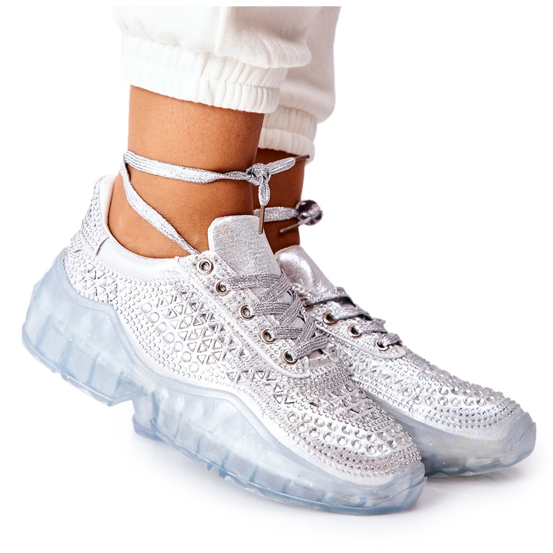 Zapatillas Deportivas Con Cubic Zirconia Lu Boo Plata Zapatillas Deportivas Con Cubic Zirconia Lu Boo Plata