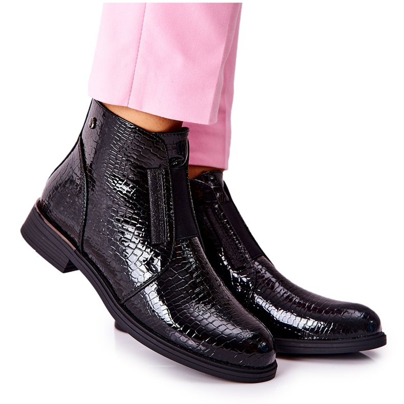 Botas Lacadas De Tacón Alto Sergio Leone BT400 Negro