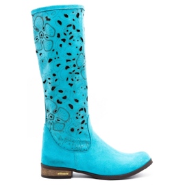 Olivier Botas de mujer caladas Flores turquesas azul