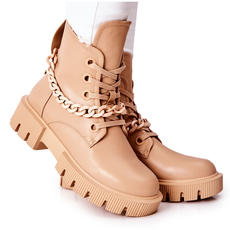 FB2 Botas de Cuero Trabajadores Beige Izzy marrón caqui