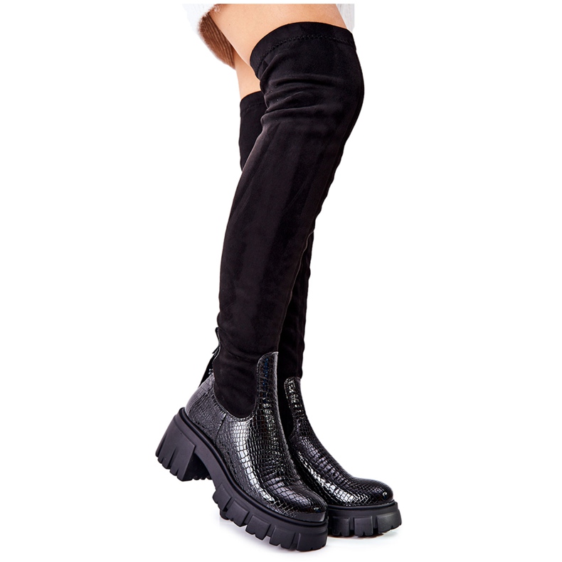 Botas de piel Maciejka Krokodyl Black 05260-01 negro