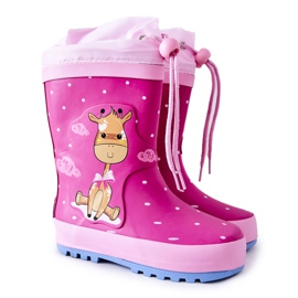 Botas de agua de goma para niños Fuchsia Glynnal Giraffe rosado