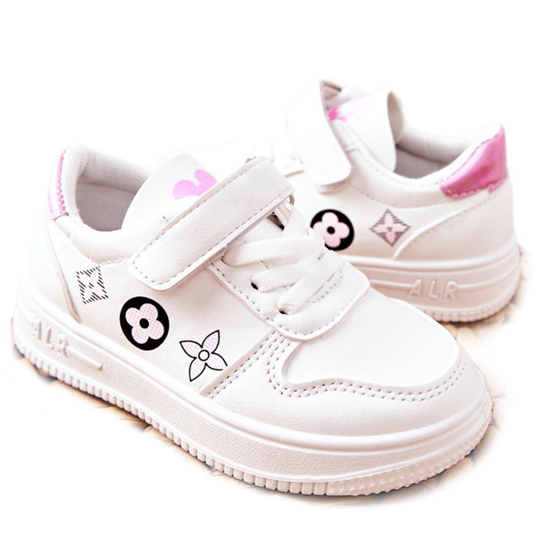 Calzado deportivo infantil con velcro en Aletris blanco y rosa rosado