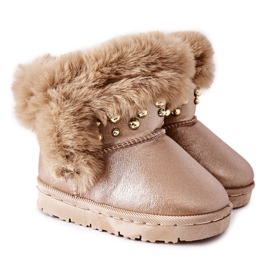 FR1 Botas de nieve para niños con piel Rosa Dorado Bonni rosado