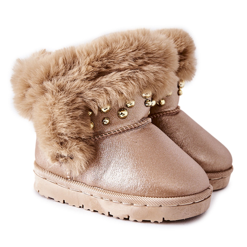 FR1 Botas de nieve para niños con piel Rosa Dorado Bonni rosado