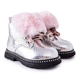 PA1 Botas de Abrigo Infantil Con Piel Plateada Rosea rosado plata