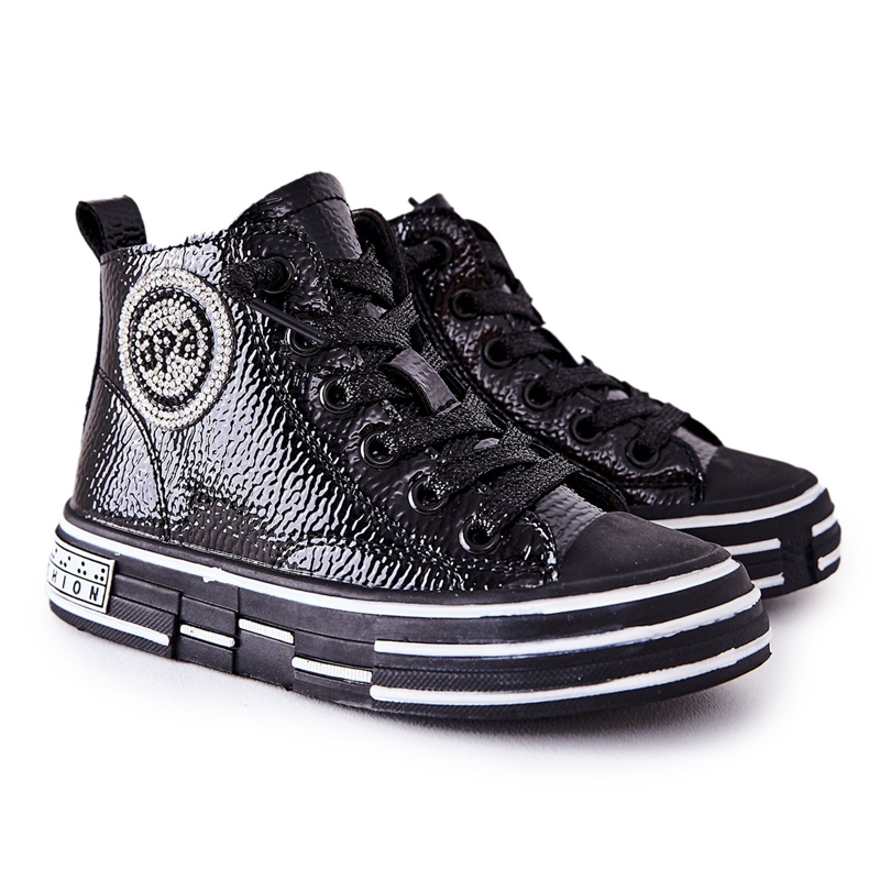 PA1 Deportivas Infantiles Lacadas Altas Con Cremallera Negra Evia negro