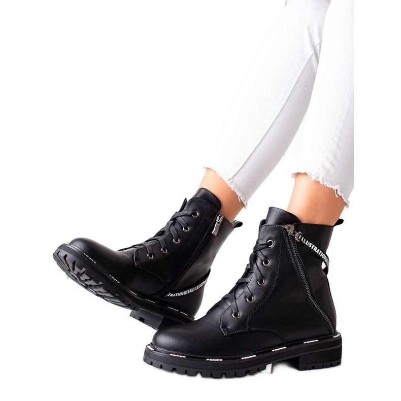 Botas de cuero con cordones de ARTIKER negro Botas de cuero con cordones de ARTIKER negro