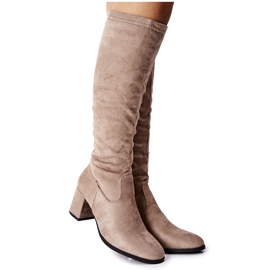 Vinceza Botas De Mujer Con Tacón Alto Ante Beige Newferry