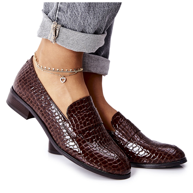 Vinceza Zapatos lacados con estampado animal de lino marrón