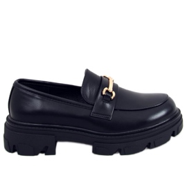 Negro YY11 Mocasines negros con suela gruesa