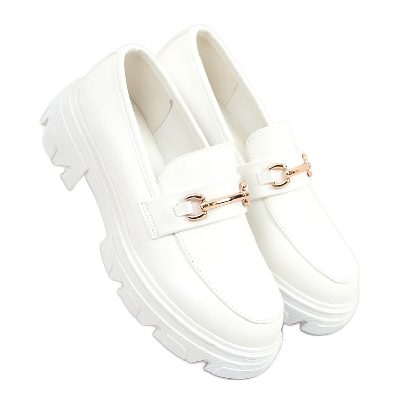 Blanco YY11 Mocasines blancos con suela gruesa