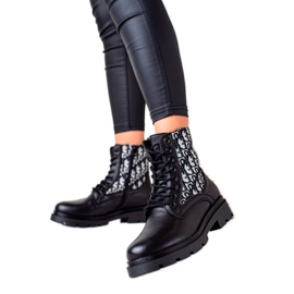 Goodin Botines con cordones y estampado negro Goodin Botines con cordones y estampado negro
