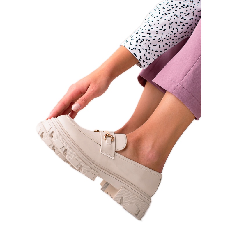 Diamantique Mocasines de piel ecológica beige