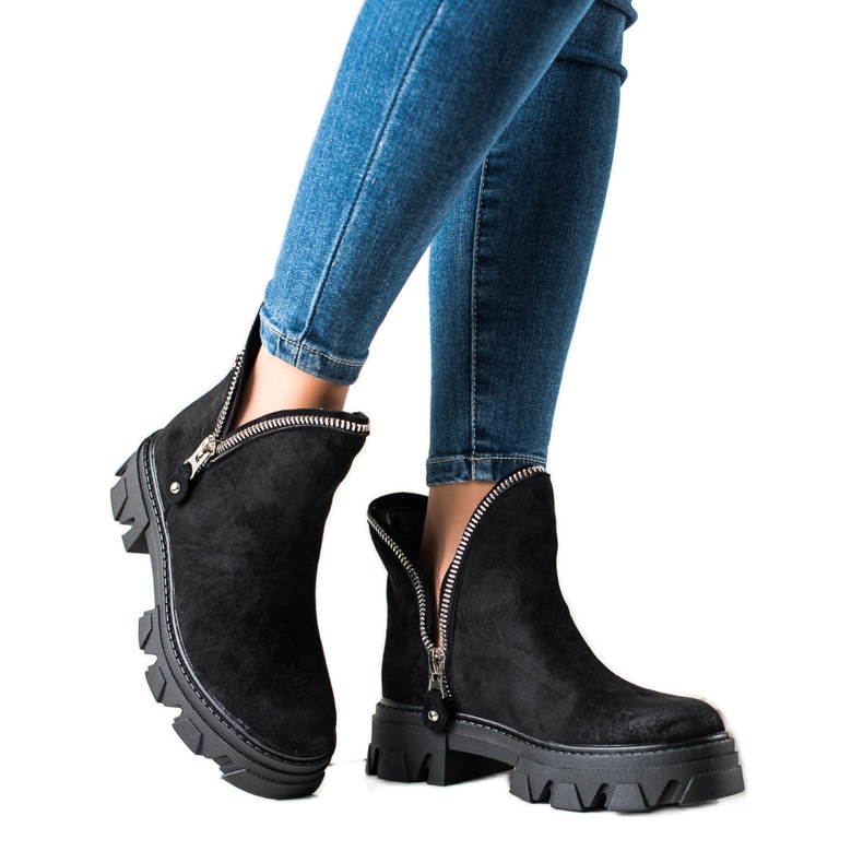 Sweet Shoes Botines de ante con cremallera negro
