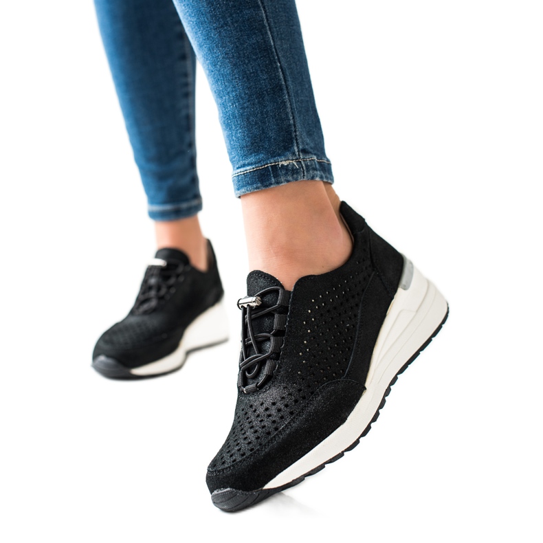 Deportivas de piel con purpurina VINCEZA negro