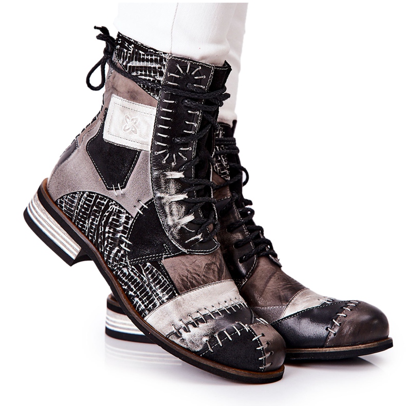 Botas Jodhpur de cuero gris Maciejka 05095-03 negro