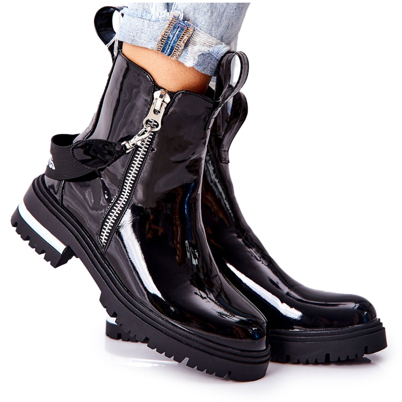 PS1 Botas Calientes Piel Lacada Con Cremallera Cortona Negra negro