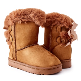 FR1 Botas cálidas para niños con lazos Botas de nieve funky de color caqui marrón