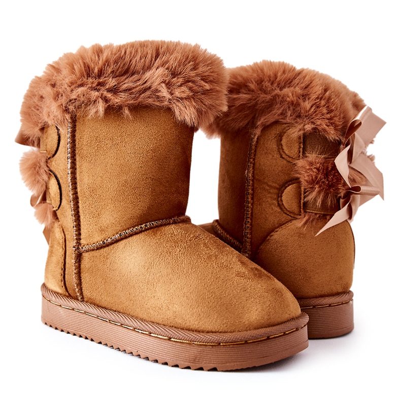 FR1 Botas cálidas para niños con lazos Botas de nieve funky de color caqui marrón