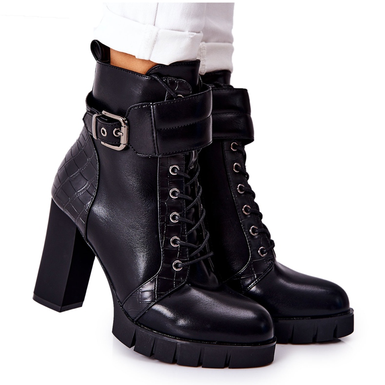 POTOCKI Botas en un poste alto negro atada fasha POTOCKI Botas en un poste alto negro atada fasha