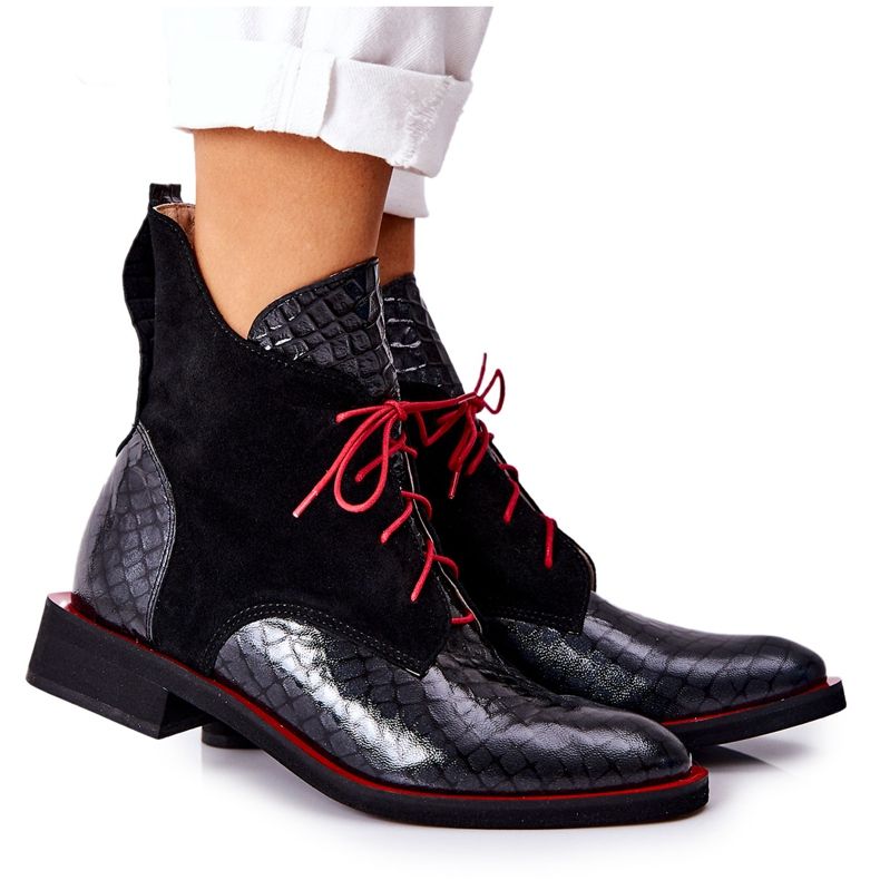 PA2 Botines Piel Estampado Cocodrilo Negro Laorelia rojo PA2 Botines Piel Estampado Cocodrilo Negro Laorelia rojo