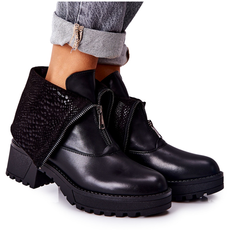 Vinceza Botas de piel de tacón negro Challonte Vinceza Botas de piel de tacón negro Challonte