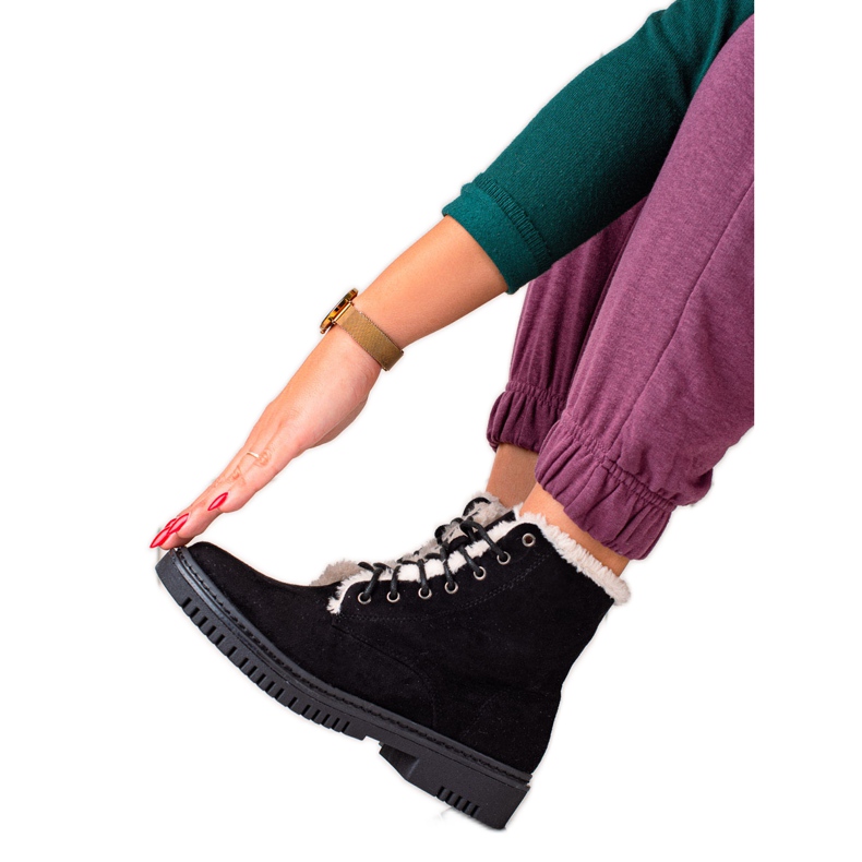 TRENDI Botas Trappers con piel en la parte superior negro