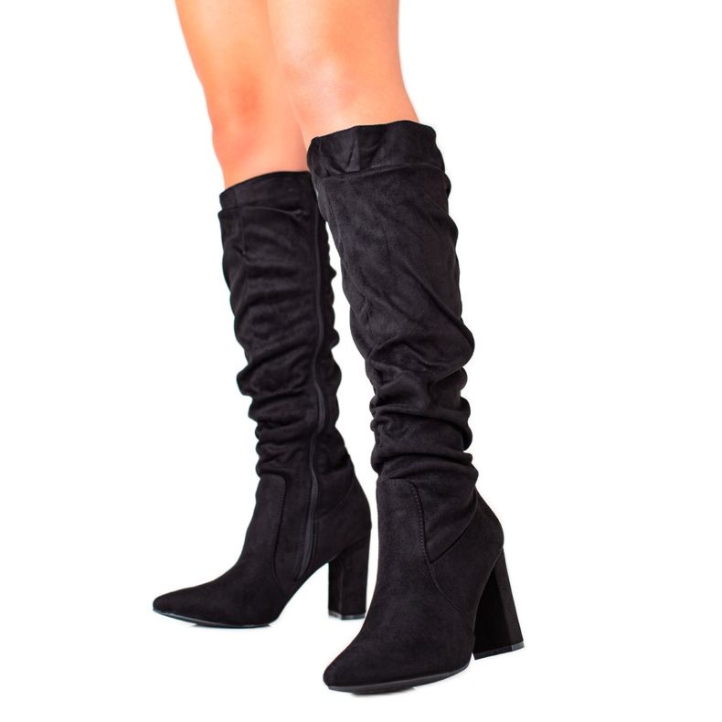 TRENDI Botas elegantes con parte superior plisada negro