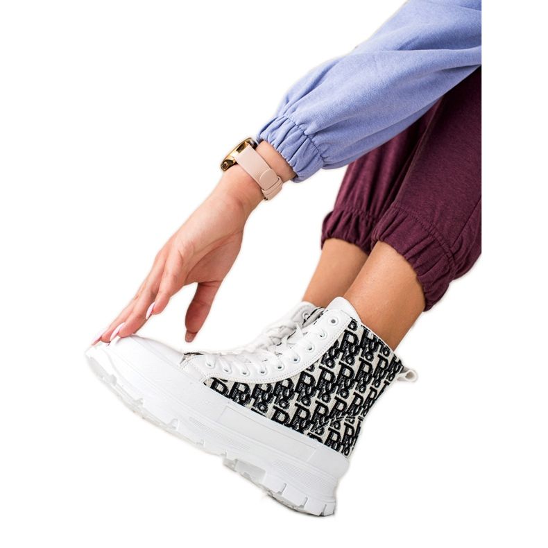 TRENDI Zapatillas altas blancas de moda blanco negro