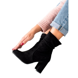 TRENDI Botines de ante con parte superior con volantes negro
