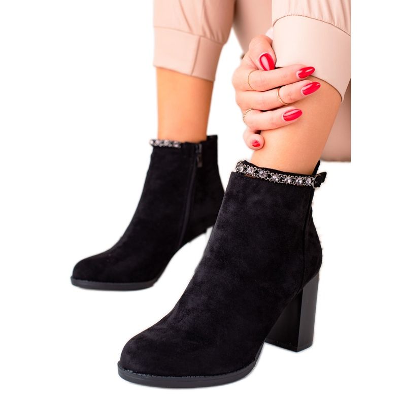 TRENDI Elegantes botas de ante de tacón alto negro