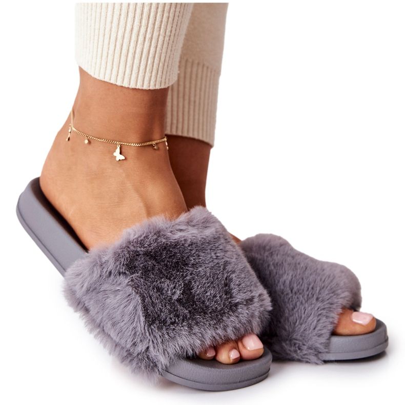 PH1 Pantuflas de goma con forma de piel gris Emmie